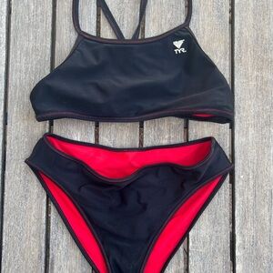 TYR Women's Reversible Black and Red Swim Set